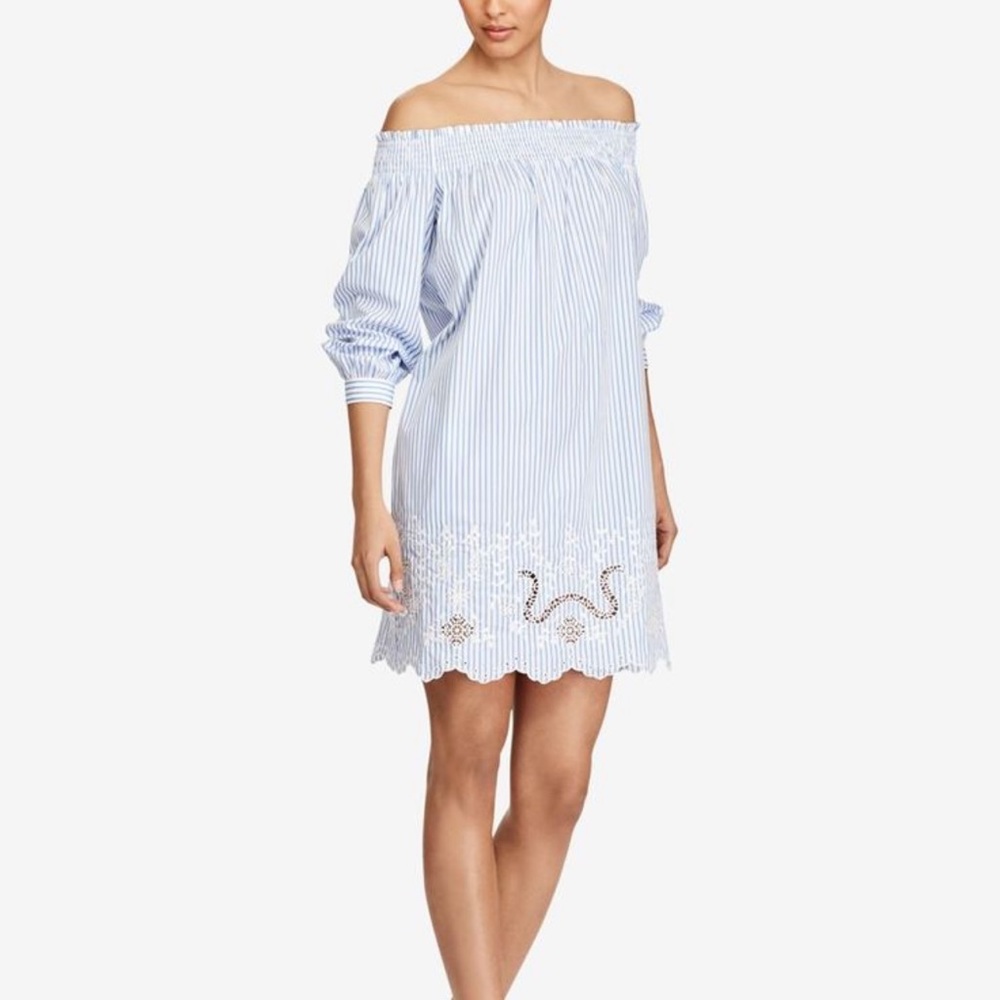 Polo Ralph Lauren Striped Off the Shoulder Dress size M NWT